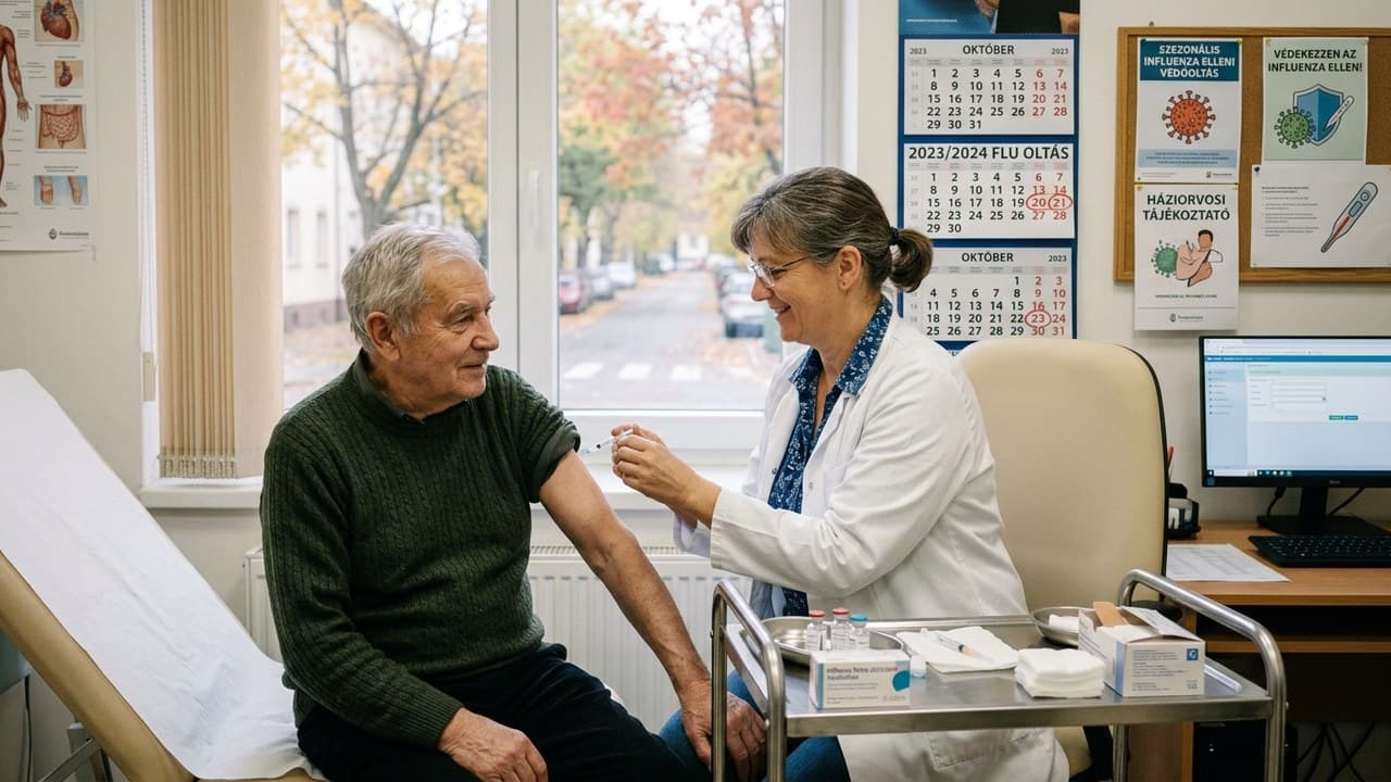 Orvos ad influenza védőoltást idős férfinak, a megelőzés részeként.