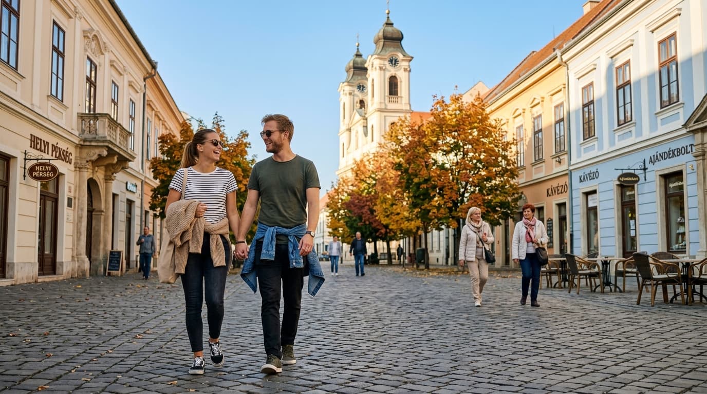 Napsütéses őszi időjárás Székesfehérvár környékén, kirándulóidő a folyóparton.
