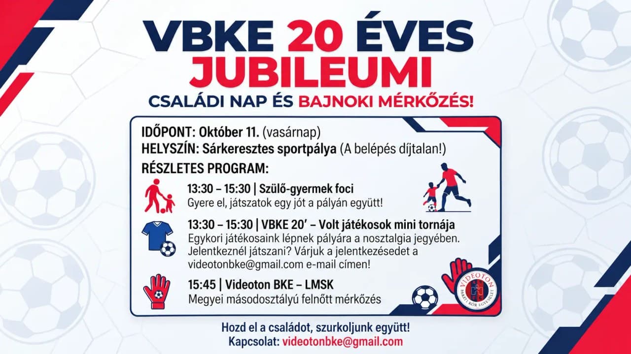 Szülő-gyerek foci, öregfiúk-torna és bajnoki: családi nappal ünnepel a 20 éves VBKE