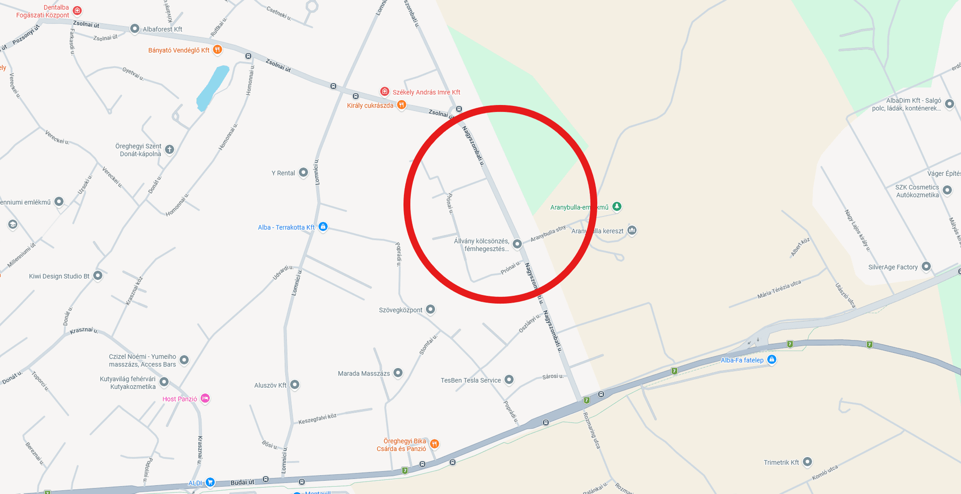 Térkép a Nagyszombati útról, piros körrel jelölve a felújítandó szakaszt.