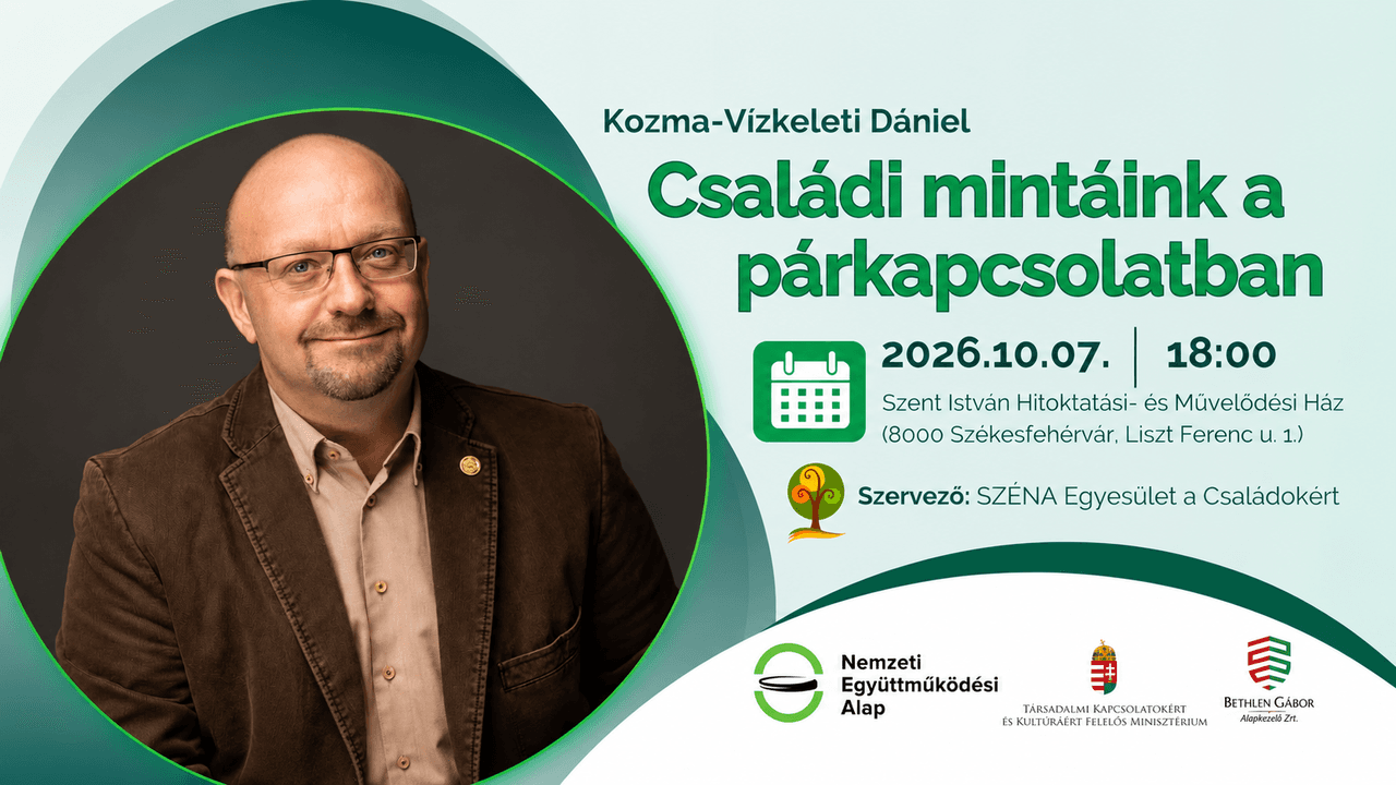 Kozma-Vízkeleti Dániel pszichológus előadása a családi minták és párkapcsolatok témájában.