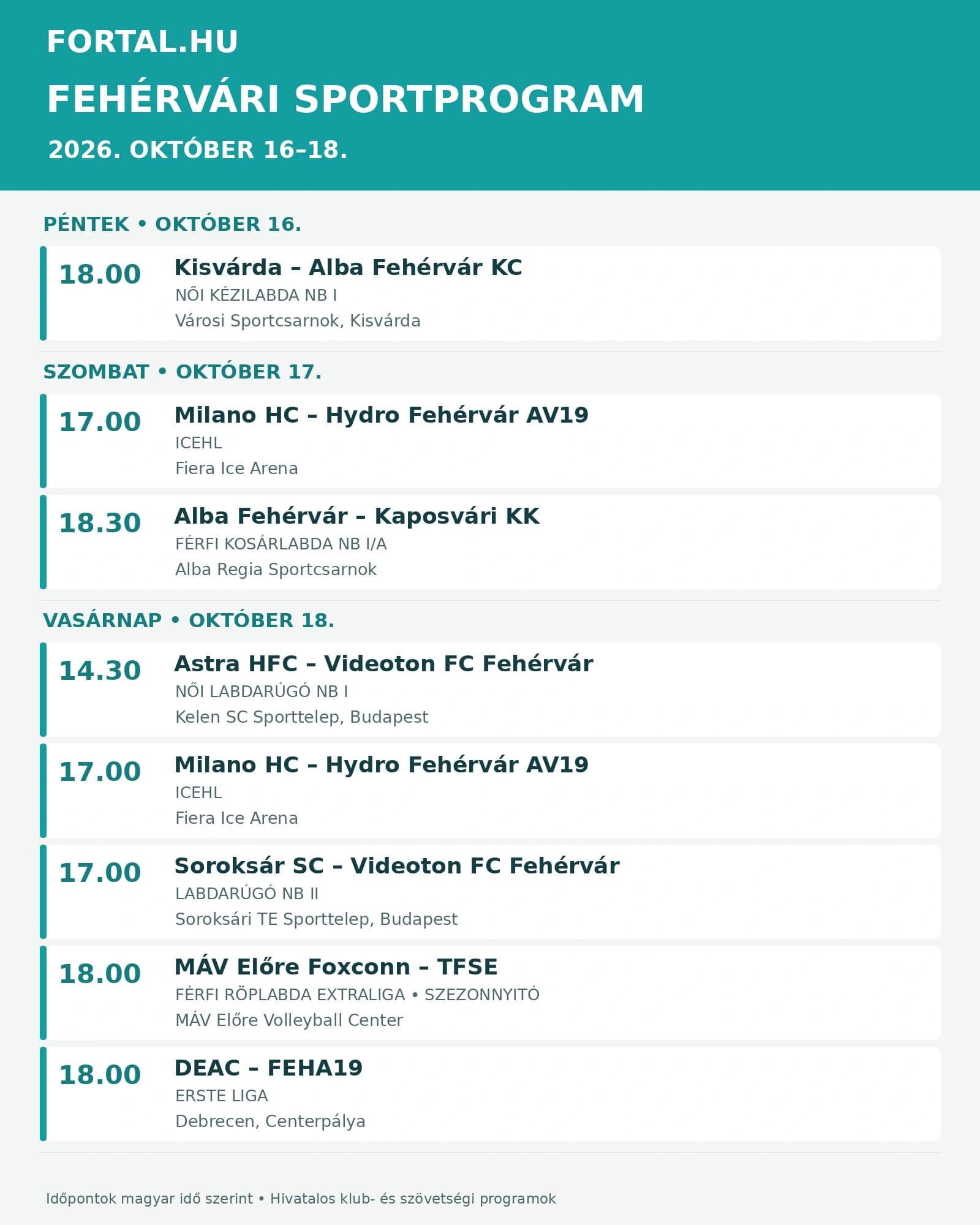 Fortal Hétvégi sportprogram 2026.10.15-18.