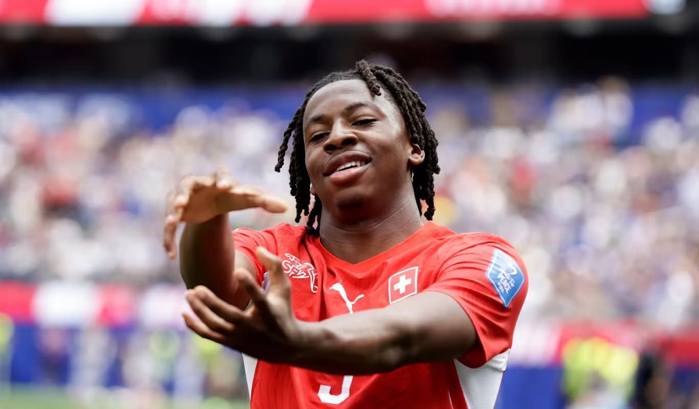 Johan Manzambi of Switzerland Celebrates Scoring His First Goal for His Country Against Bosnia and Herzegovina